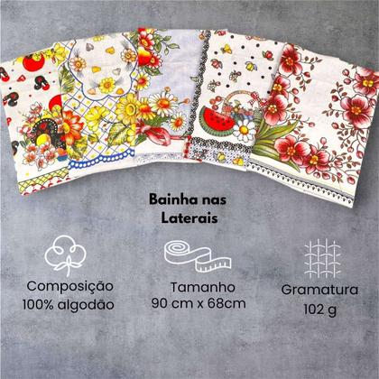 Imagem de Toalha De Chá Kit 12 Estampas Sortidas 90x68cm 100% Algodão