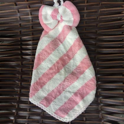 Imagem de Toalha De Mão Laço Naninha Listrada Infantil Macia Com Alça Para Pendurar