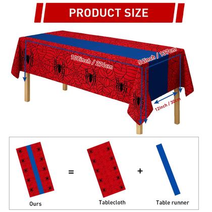 Imagem de Toalha de mesa 2 em 1 para festa de aniversário de aranha, 8 peças de plástico de 137 x 274 cm