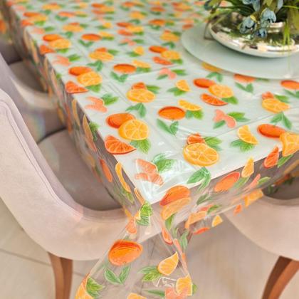 Imagem de Toalha de Mesa 4,00x1,40 Plástica Transparente com Estampa Impermeável Protetora PVC