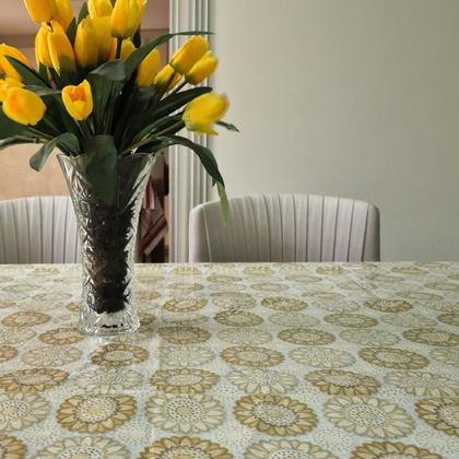 Imagem de Toalha de Mesa 4,00x1,40 Plástica Transparente com Estampa Impermeável Protetora PVC