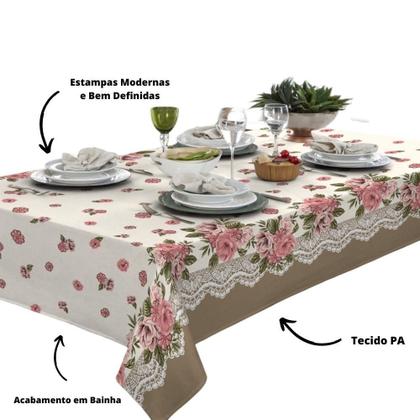 Imagem de Toalha De Mesa 6 Lugares Retangular Rústica Luxo 1,40x2,10m