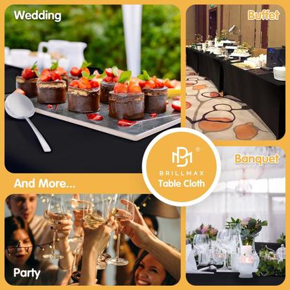 Imagem de Toalha de mesa BRILLMAX com elastano ajustado de 6 pés preta (pacote com 6)