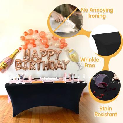 Imagem de Toalha de mesa BRILLMAX com elastano ajustado de 6 pés preta (pacote com 6)