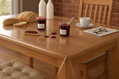Imagem de Toalha De Mesa Cristal Plástico PVC Grosso Resistente Fácil De Limpar Capa Protetora 8 Lugares 2,20m