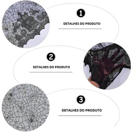 Imagem de Toalha de Mesa de Halloween com Padrão de Teia de Aranha e Caveira - Decoração de Festa