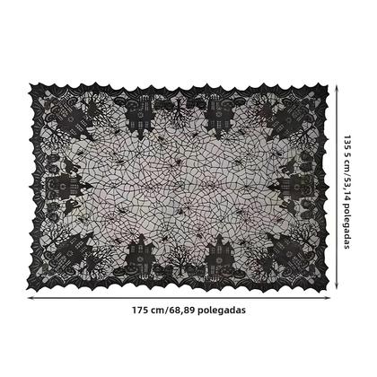 Imagem de Toalha de Mesa de Halloween com Padrão de Teia de Aranha e Caveira - Decoração de Festa