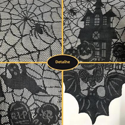 Imagem de Toalha de Mesa de Halloween com Padrão de Teia de Aranha e Caveira - Decoração de Festa