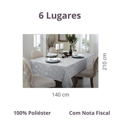 Imagem de Toalha de Mesa de Natal Retangular 6 Lugares Impermeável 1,40X2,10M Prata
