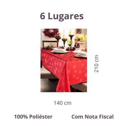 Imagem de Toalha de Mesa de Natal Retangular 6 Lugares Impermeável 1,40X2,10M Vermelha
