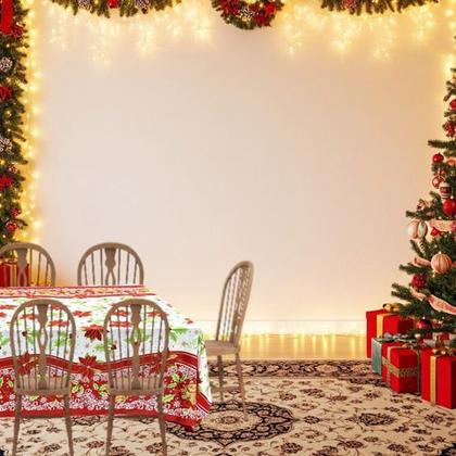 Imagem de Toalha De Mesa De Natal Retangular Para 6 Lugares 1,40x2,20m