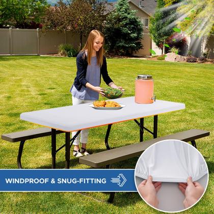 Imagem de Toalha de mesa Enjoyidea, mesa retangular ajustada de 6 pés, pacote com 6 unidades, branca