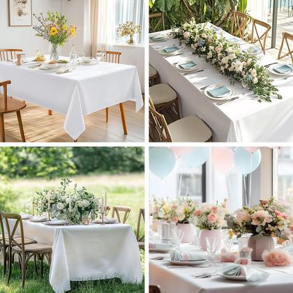 Imagem de Toalha de mesa Fixwal, tecido de poliéster branco 180x300cm, pacote com 2