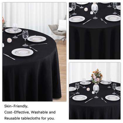 Imagem de Toalha de mesa Heneger preta redonda de poliéster de 90 polegadas (pacote com 8)