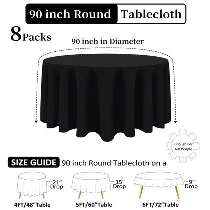 Imagem de Toalha de mesa Heneger preta redonda de poliéster de 90 polegadas (pacote com 8)