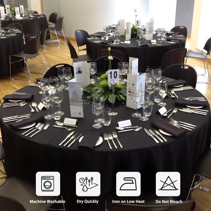 Imagem de Toalha de mesa Heneger preta redonda de poliéster de 90 polegadas (pacote com 8)