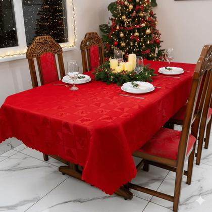 Imagem de Toalha de Mesa Jacquard Natalino 2,50mx1,40m 8 lugares Luxo Decorativo Festivo