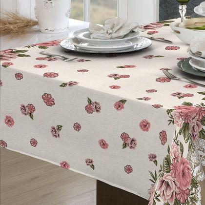 Imagem de Toalha De Mesa Linhão 8 Lugares Retangular Floral Bege
