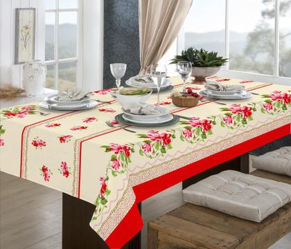 Imagem de Toalha De Mesa Linhão 8 Lugares Retangular Floral Vermelha