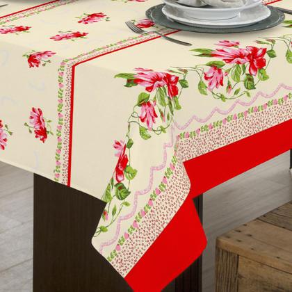 Imagem de Toalha De Mesa Linhão 8 Lugares Retangular Floral Vermelha