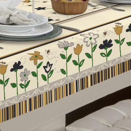 Imagem de Toalha De Mesa Linhão 8 Lugares Retangular Margaridas