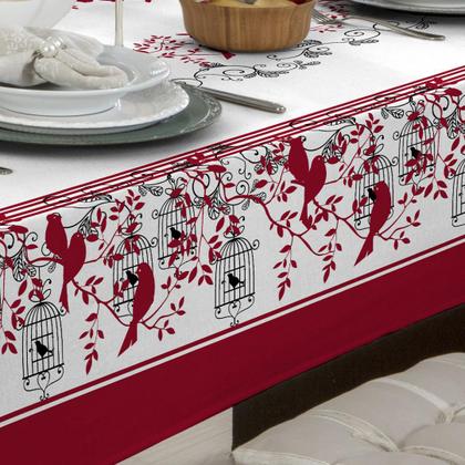 Imagem de Toalha De Mesa Linhão 8 Lugares Retangular Pássaros