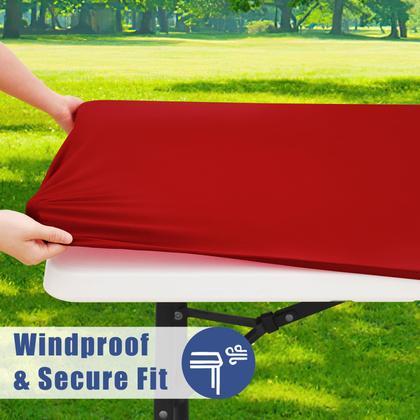 Imagem de Toalha de mesa Moosfor Spandex, pacote com 2 para mesas retangulares de 5 pés, vermelha