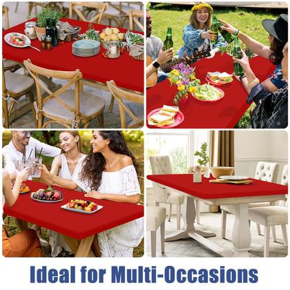 Imagem de Toalha de mesa Moosfor Spandex, pacote com 2 para mesas retangulares de 5 pés, vermelha