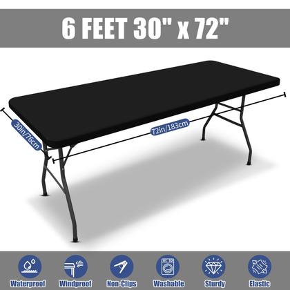 Imagem de Toalha de mesa Moosfor Spandex, pacote com 2 unidades para mesa retangular de 6 pés, preta