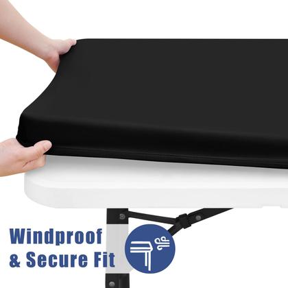 Imagem de Toalha de mesa Moosfor Spandex, pacote com 2 unidades para mesa retangular de 6 pés, preta