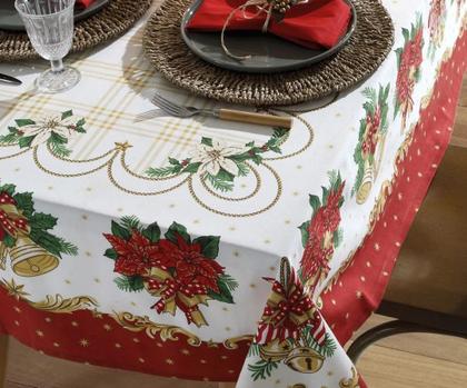 Imagem de Toalha de Mesa Natal 4 Lugares Quadrada Athenas Sinos Algodão Dohler