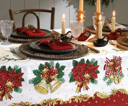 Imagem de Toalha de Mesa Natal 4 Lugares Quadrada Athenas Sinos Algodão Dohler