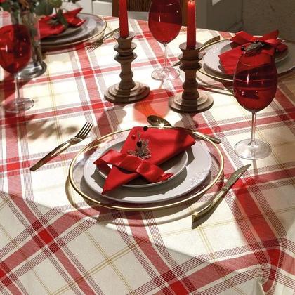 Imagem de Toalha de Mesa Natal 8 Lugares 160x240cm Celebra Xadrez Vermelho Natal Dohler