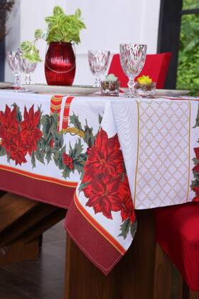 Imagem de Toalha de Mesa Natal 8 Lugares 2,50 x 1,40 Decoração Festas de Fim de Ano Oxford