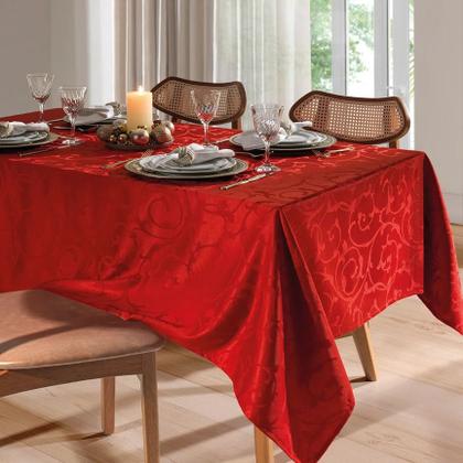 Imagem de Toalha de Mesa Natal Jacquard 1,60x2,70m Requinte Vermelho II Dohler