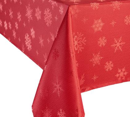 Imagem de Toalha de Mesa Natal Snow Vermelha Jacquard Flocos de Neve 6 Lugares 1,40x2,10m Branyl