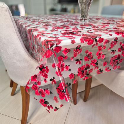 Imagem de Toalha de Mesa PVC Cristal 3,00x1,40 Transparente Com Estampa Impermeável Protetora
