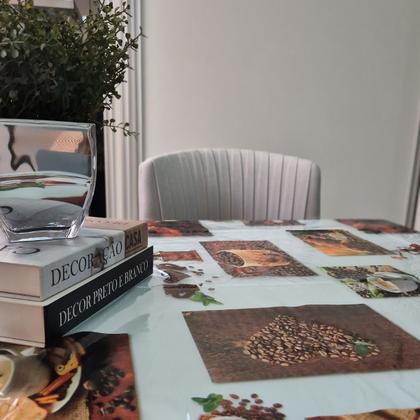 Imagem de Toalha de Mesa PVC Estampada Transparente Estampada  4,00m x1,40m  Protetora 8 a 10 Lugares