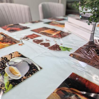 Imagem de Toalha de Mesa PVC Estampada Transparente Estampada  4,00m x1,40m  Protetora 8 a 10 Lugares