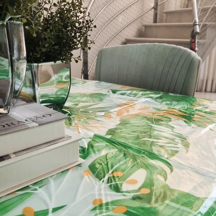 Imagem de Toalha de Mesa PVC Estampada Transparente Estampada  4,00m x1,40m  Protetora 8 a 10 Lugares