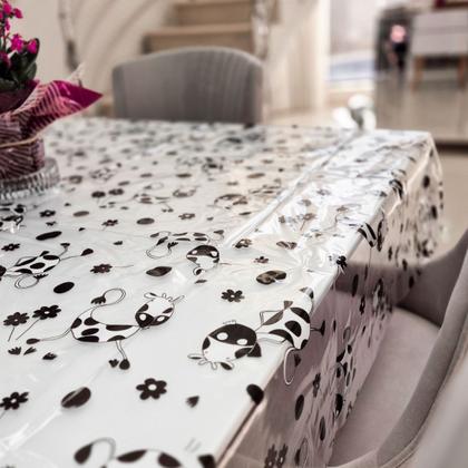 Imagem de Toalha de Mesa PVC Estampada Transparente Estampada  4,00m x1,40m  Protetora 8 a 10 Lugares