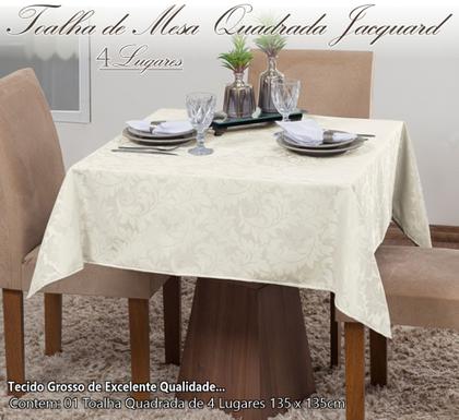 Imagem de Toalha De Mesa Quadrada Sala Jantar Jacquard 4 Lugares