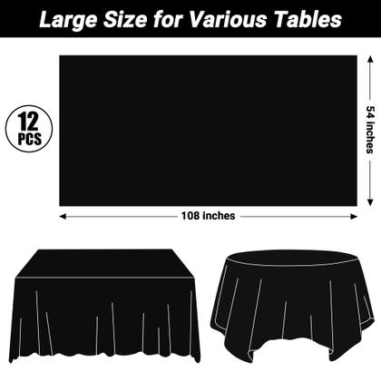 Imagem de Toalha de mesa QZYL preta descartável 12 peças 137 x 274 cm retangular