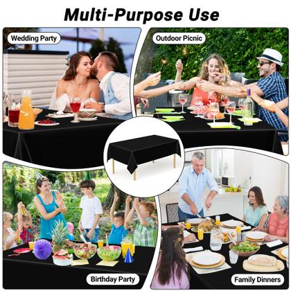 Imagem de Toalha de mesa QZYL preta descartável 12 peças 137 x 274 cm retangular