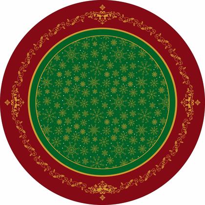 Imagem de Toalha De Mesa Redonda Tecido Oxford Natal Vermelho Verde e Dourado Flocos de Neve-140x140cm