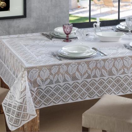 Imagem de Toalha De Mesa Renda 4 e 6 Cadeiras Quadrada/Retangular Branca Bege e Vermelha - Envio Rápido