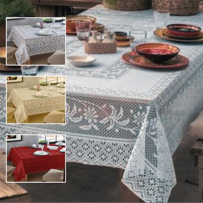 Imagem de Toalha De Mesa Renda 4 e 6 Cadeiras Quadrada/Retangular Branca Bege e Vermelha - Envio Rápido