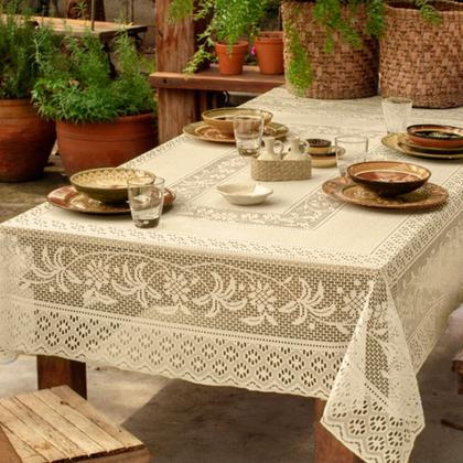 Imagem de Toalha De Mesa Renda 4 e 6 Cadeiras Quadrada/Retangular Branca Bege e Vermelha - Envio Rápido