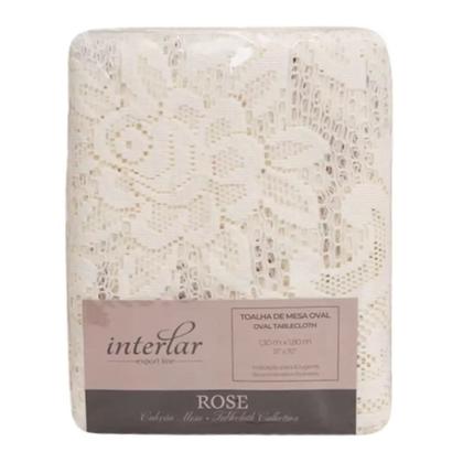 Imagem de Toalha de Mesa Renda Oval Branca Rosas 6 Lugares Interlar