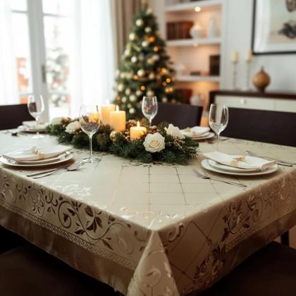 Imagem de Toalha de Mesa Retangular 140x220 Natal Dourada PVC Plástico